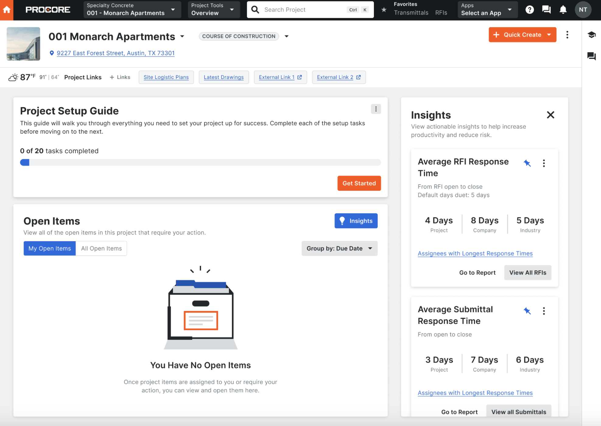 Example of AI-powered insights in Procore that can help with decision making.  